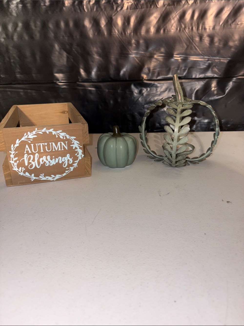 Autumn Blessings Decorative Wooden Crate with Sage Pumpkin Accent